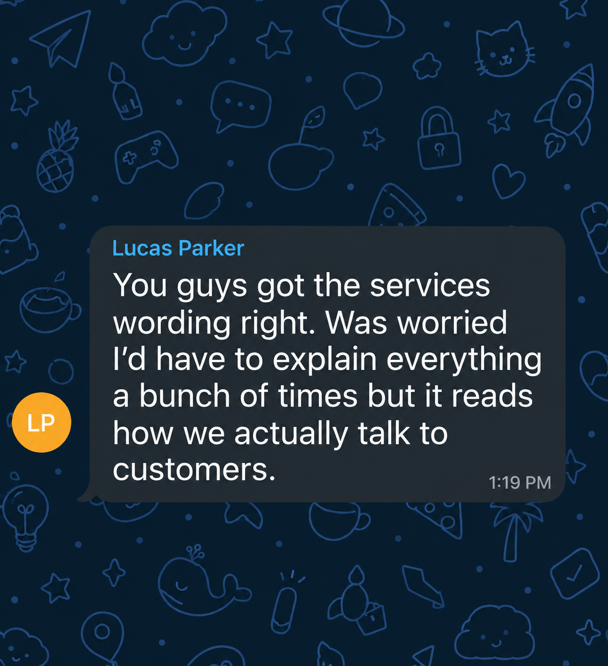 Feedback message from Lucas Parker