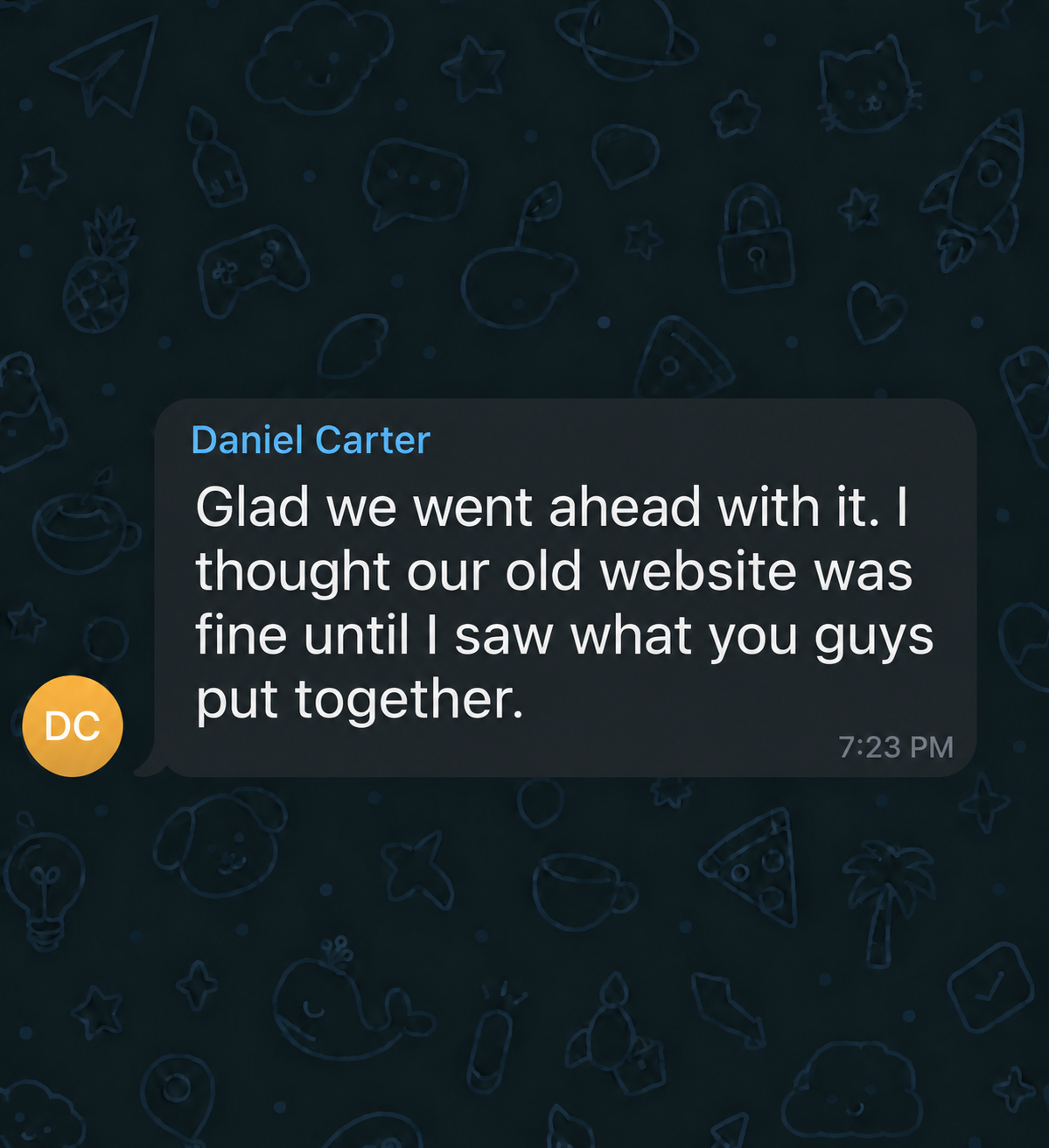 Feedback message from Daniel Carter