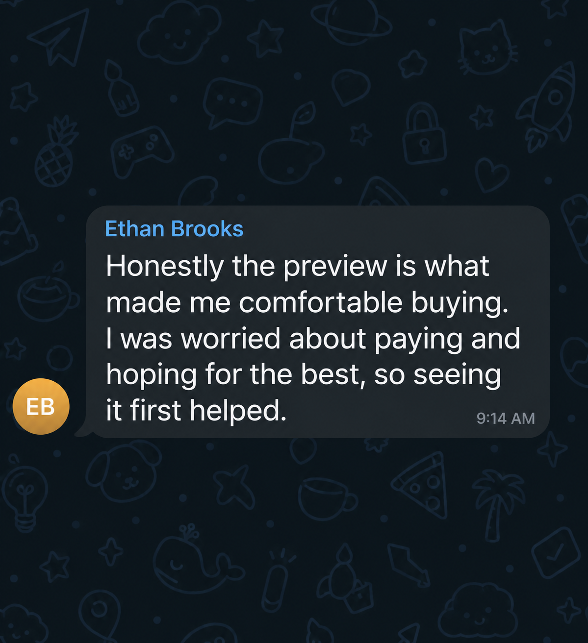 Feedback message from Ethan Brooks