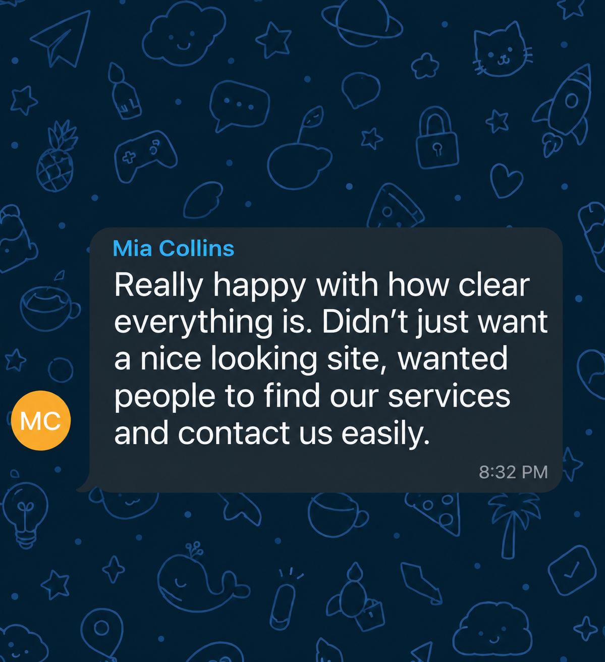 Feedback message from Mia Collins
