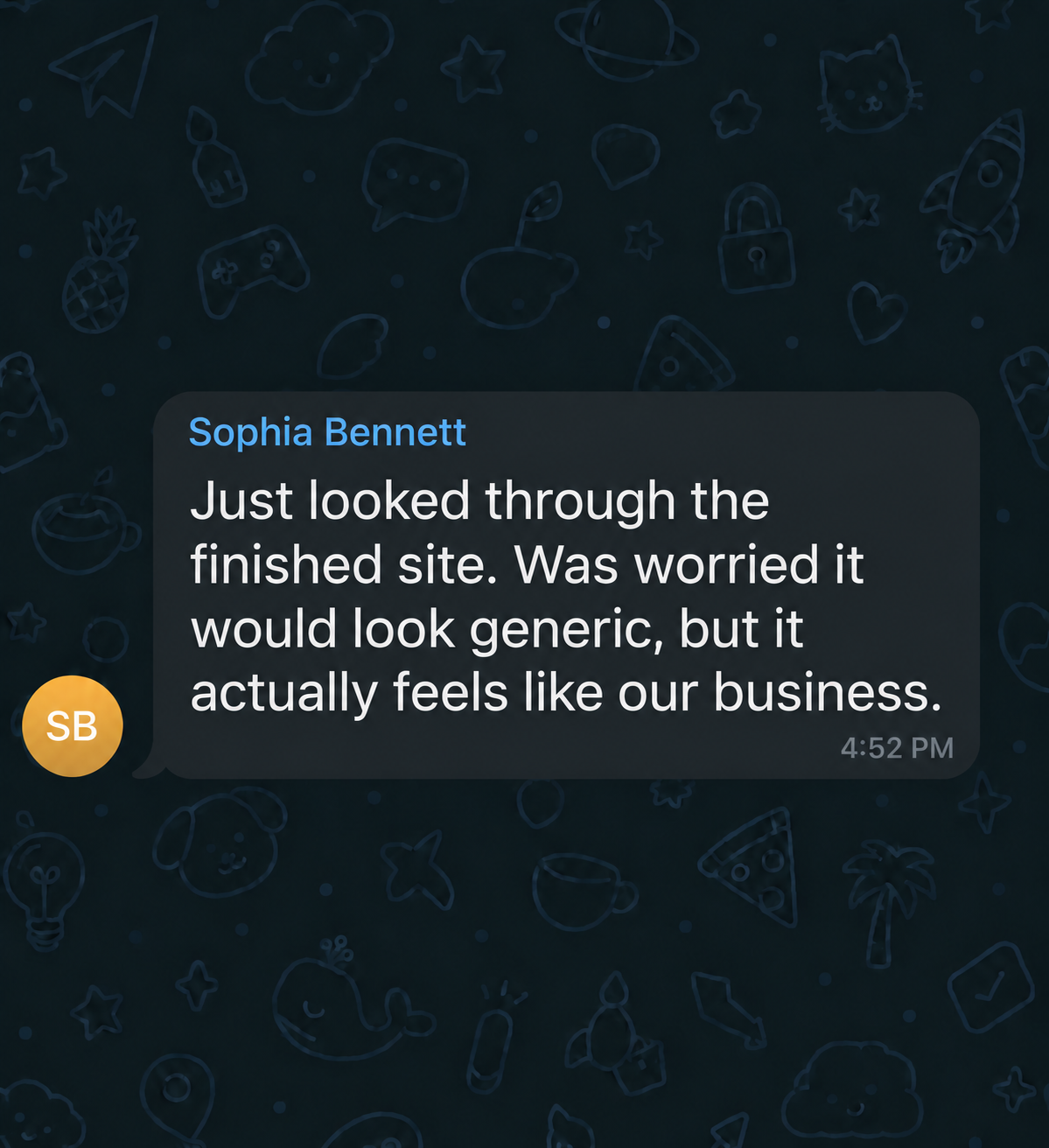 Feedback message from Sophia Bennett