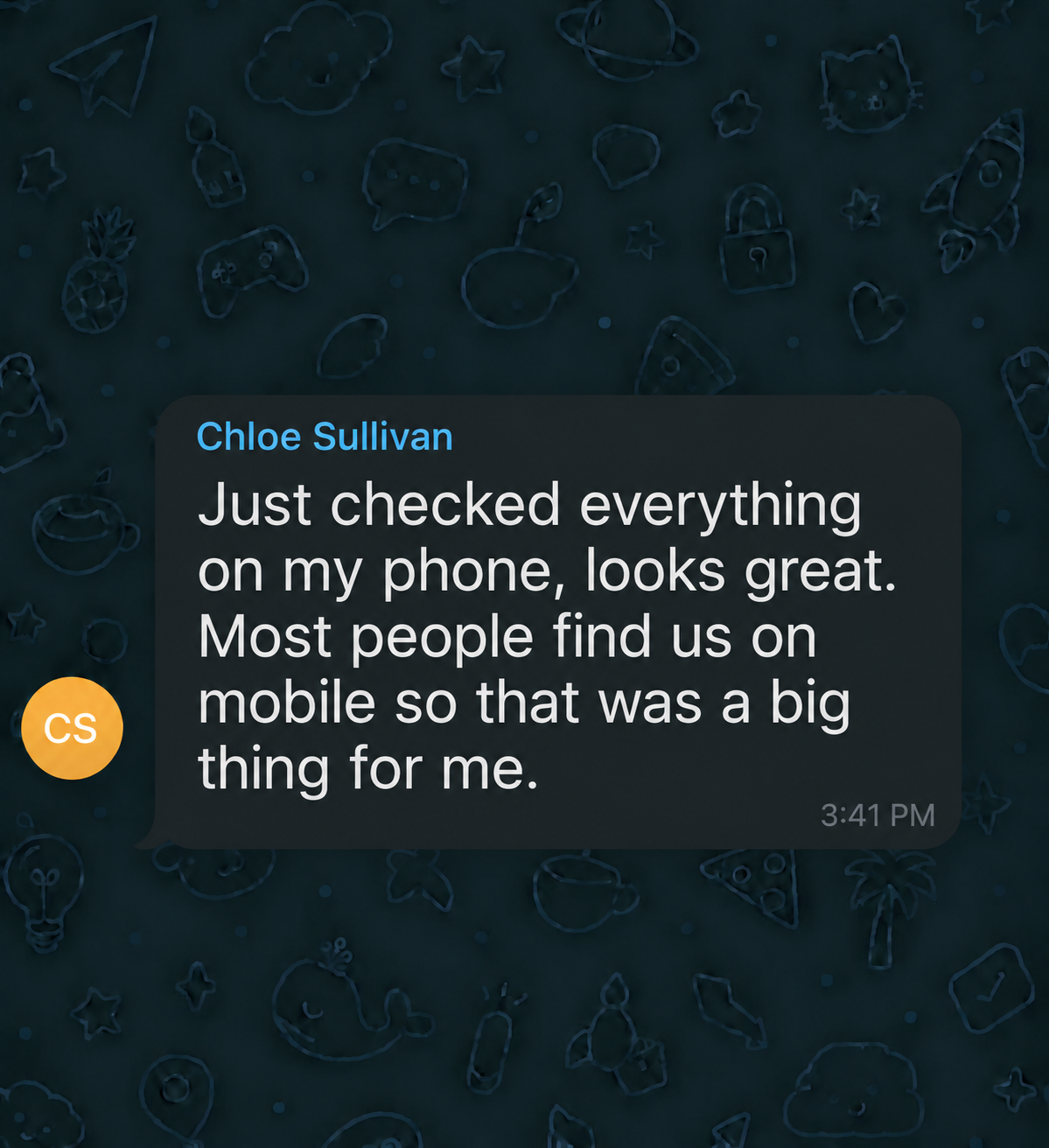 Feedback message from Chloe Sullivan