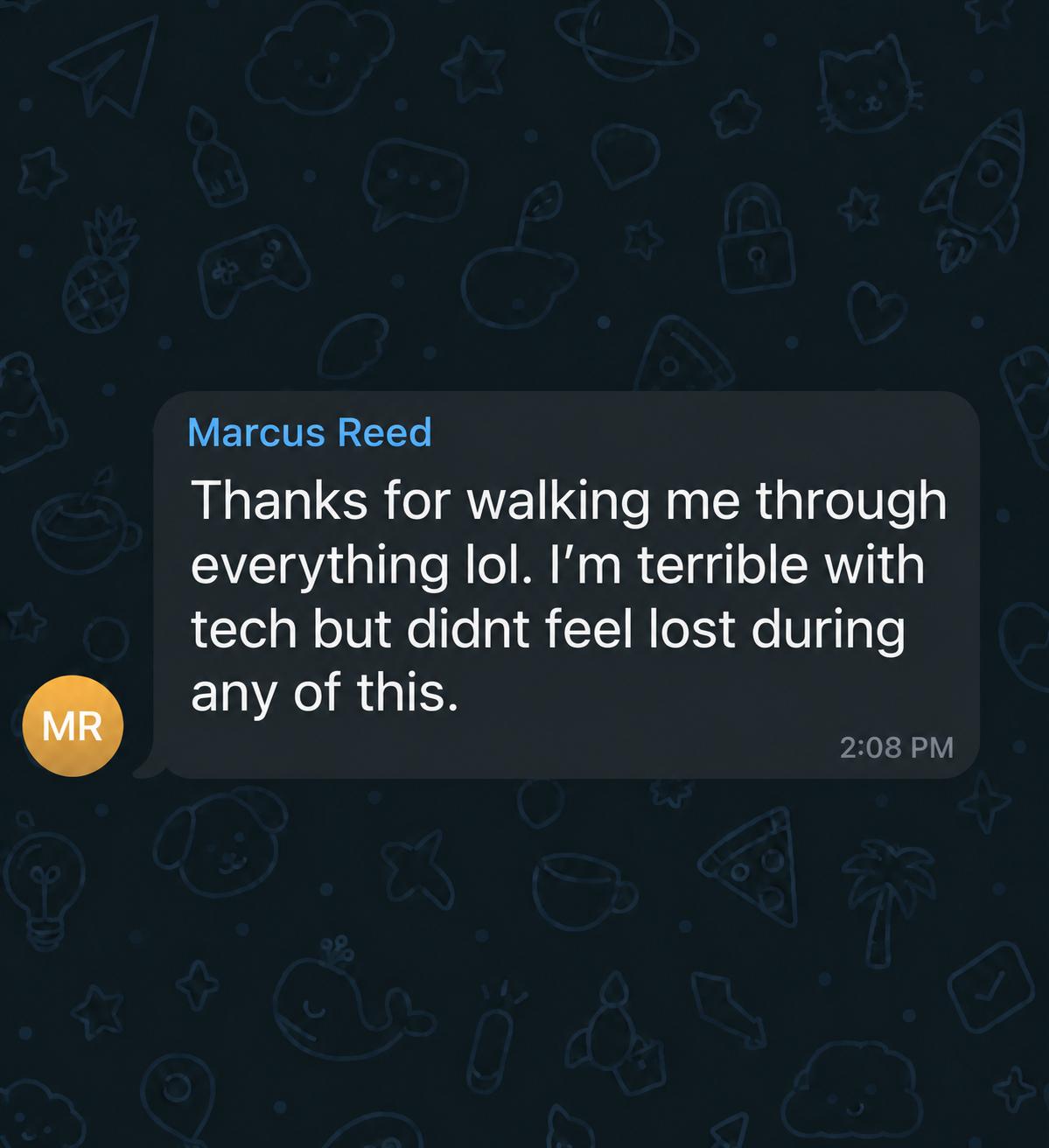 Feedback message from Marcus Reed
